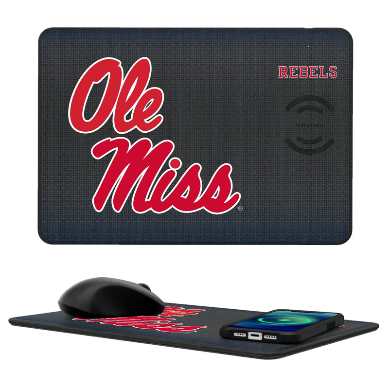 University of Mississippi Rebels Linen 15-Watt Wireless Charger and Mouse Pad