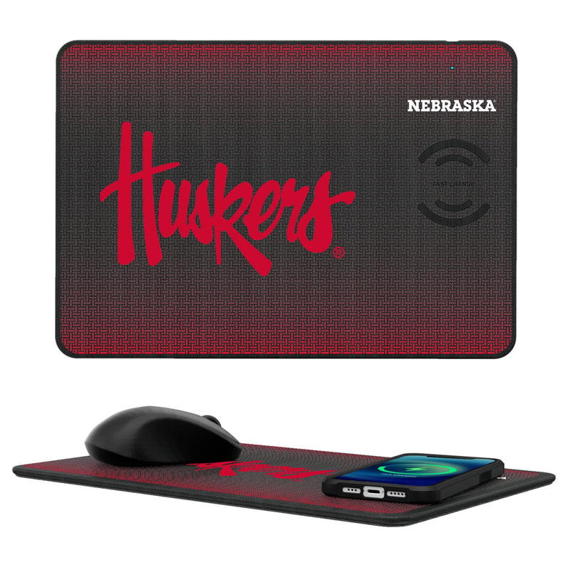 University of Nebraska Huskers Linen 15-Watt Wireless Charger and Mouse Pad