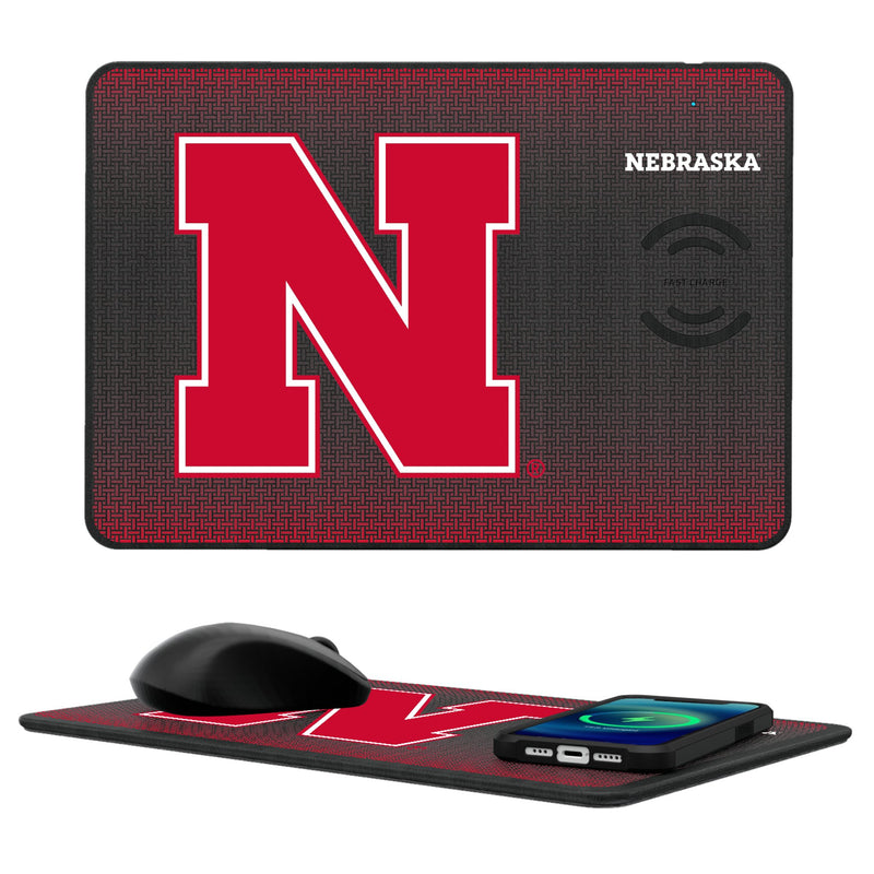 University of Nebraska Huskers Block N Linen 15-Watt Wireless Charger and Mouse Pad