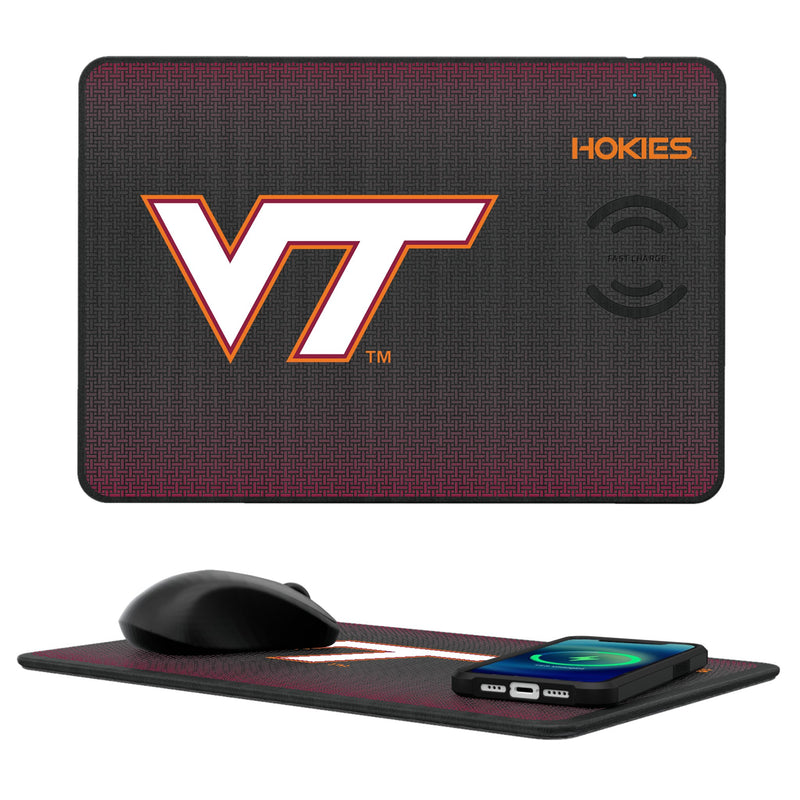 Virginia Tech Hokies Linen 15-Watt Wireless Charger and Mouse Pad