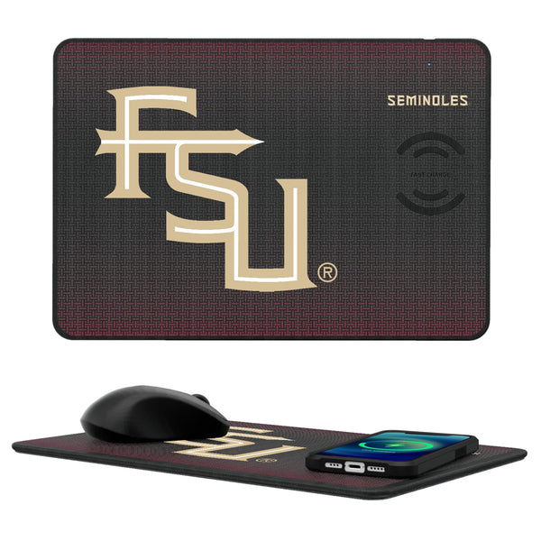 Florida State University Seminoles Athletic Wordmark Linen 15-Watt Wireless Charger and Mouse Pad