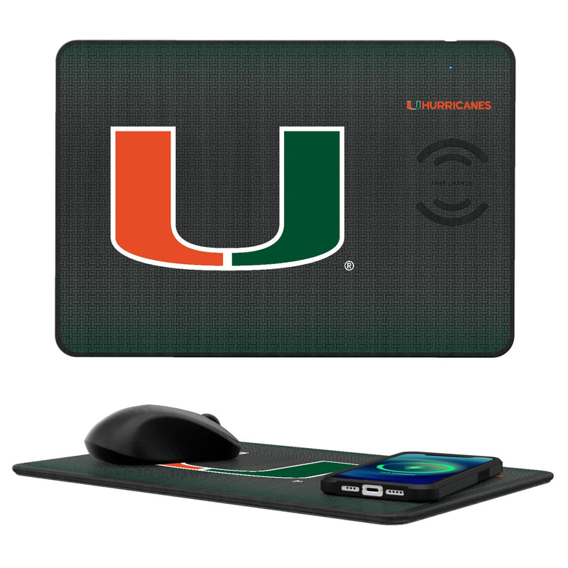 University of Miami Hurricanes Linen 15-Watt Wireless Charger and Mouse Pad