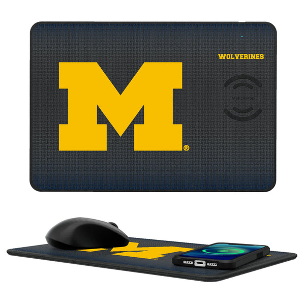 University of Michigan Wolverines Linen 15-Watt Wireless Charger and Mouse Pad