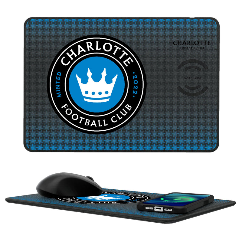 Charlotte FC  Linen 15-Watt Wireless Charger and Mouse Pad