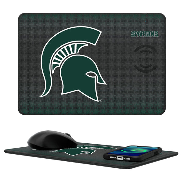 Michigan State University Spartans Linen 15-Watt Wireless Charger and Mouse Pad