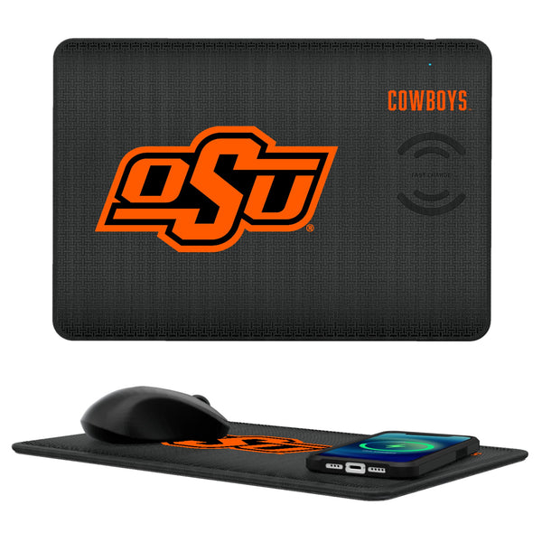 Oklahoma State University Cowboys Linen 15-Watt Wireless Charger and Mouse Pad