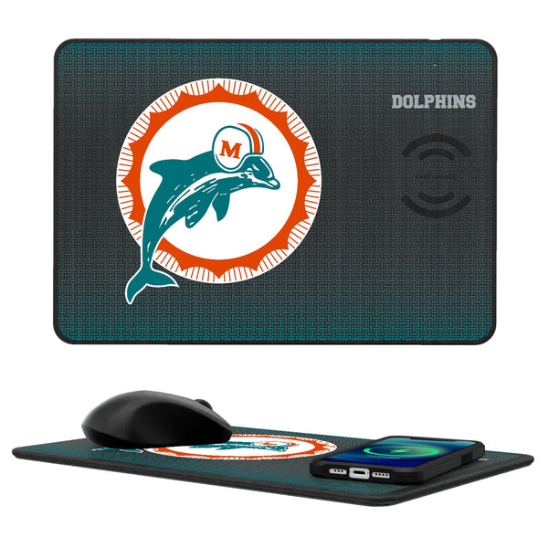 Miami Dolphins 1966-1973 Historic Collection Linen 15-Watt Wireless Charger and Mouse Pad