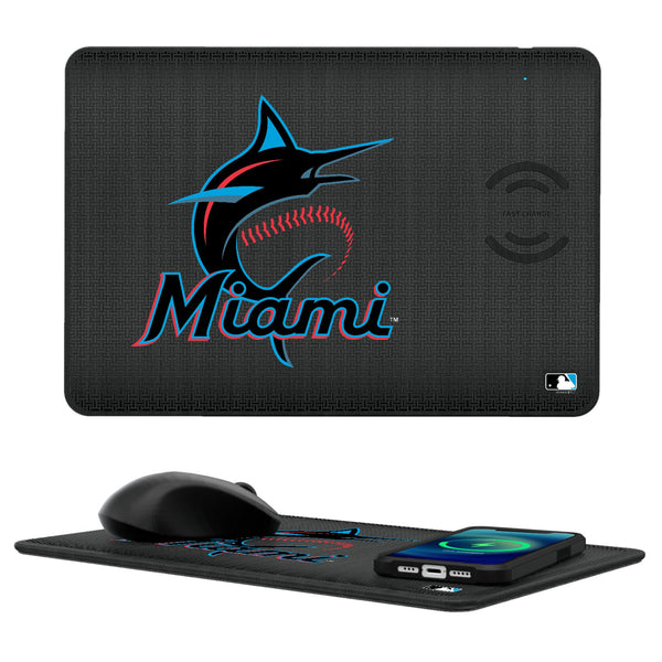 Miami Marlins Linen 15-Watt Wireless Charger and Mouse Pad