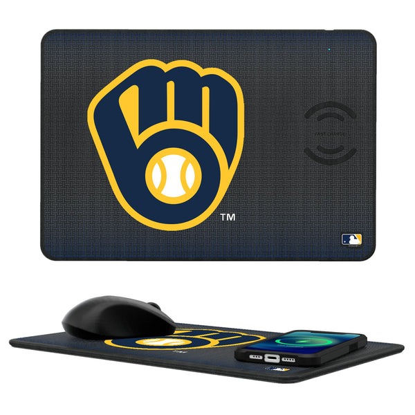 Milwaukee Brewers Linen 15-Watt Wireless Charger and Mouse Pad