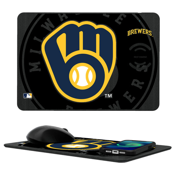 Milwaukee Brewers Monocolor Tilt 15-Watt Wireless Charger and Mouse Pad