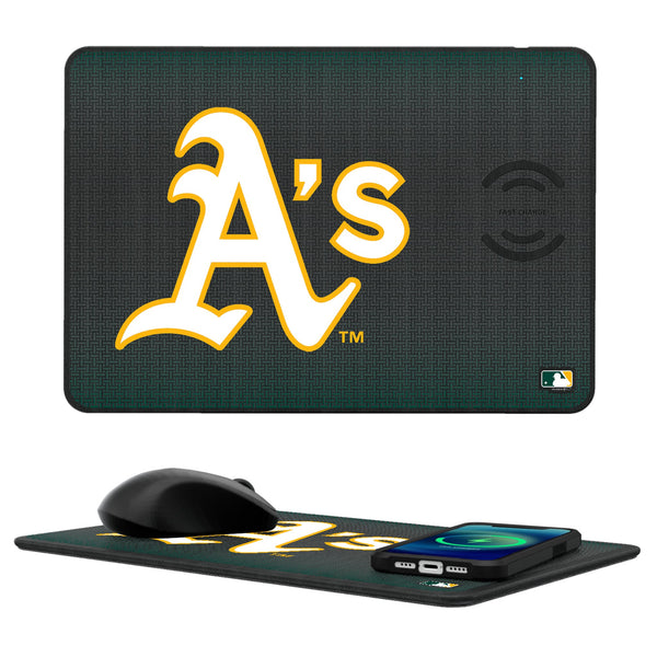 Oakland Athletics Linen 15-Watt Wireless Charger and Mouse Pad