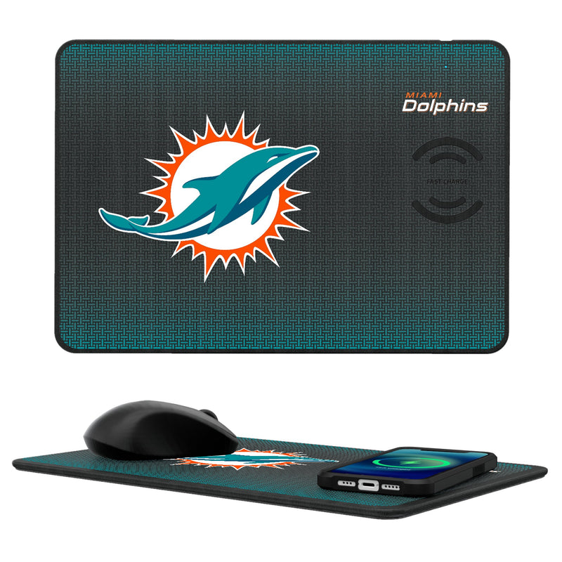 Miami Dolphins Linen 15-Watt Wireless Charger and Mouse Pad