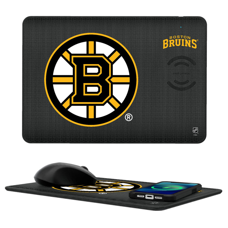 Boston Bruins Linen 15-Watt Wireless Charger and Mouse Pad