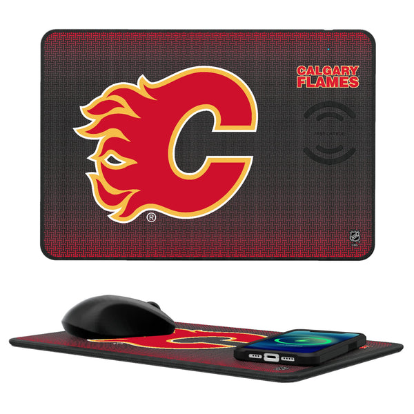 Calgary Flames Linen 15-Watt Wireless Charger and Mouse Pad