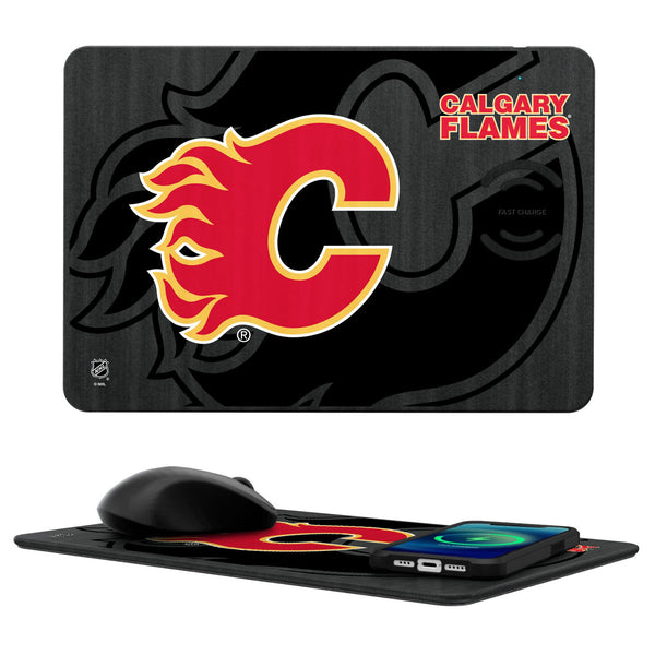 Calgary Flames Monocolor Tilt 15-Watt Wireless Charger and Mouse Pad