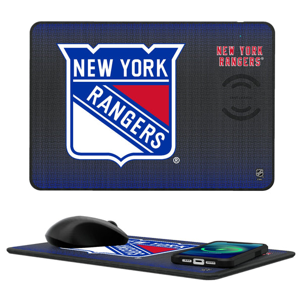 New York Rangers Linen 15-Watt Wireless Charger and Mouse Pad