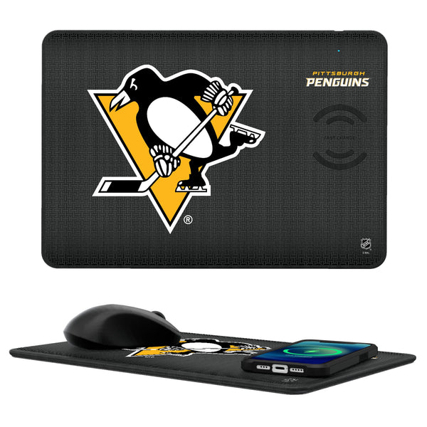 Pittsburgh Penguins Linen 15-Watt Wireless Charger and Mouse Pad