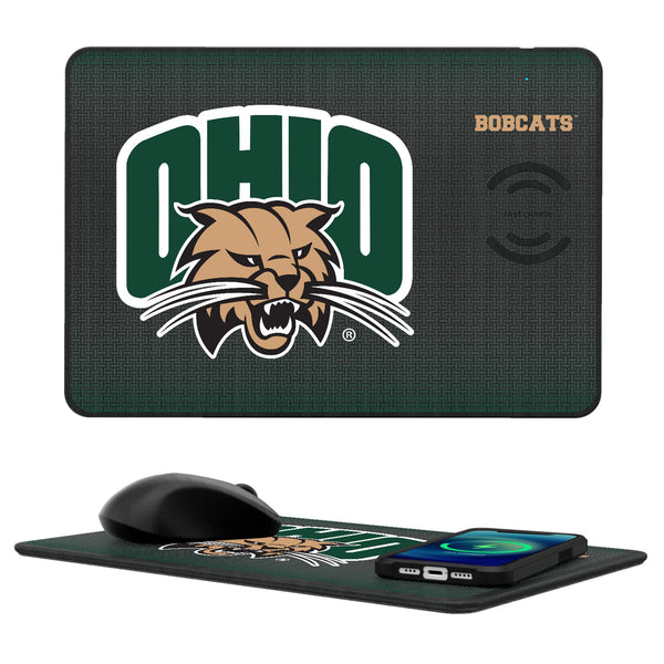 Ohio University Bobcats Linen 15-Watt Wireless Charger and Mouse Pad