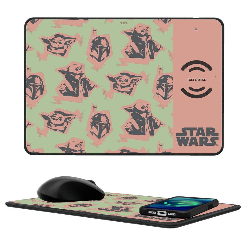 Star Wars: The Mandalorian Grogu Pattern 15-Watt Wireless Charger and Mouse Pad