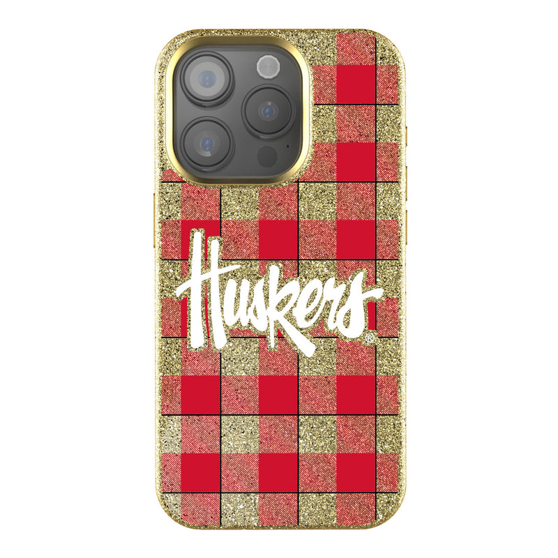 University of Nebraska Huskers Plaid iPhone Bling Phone Case