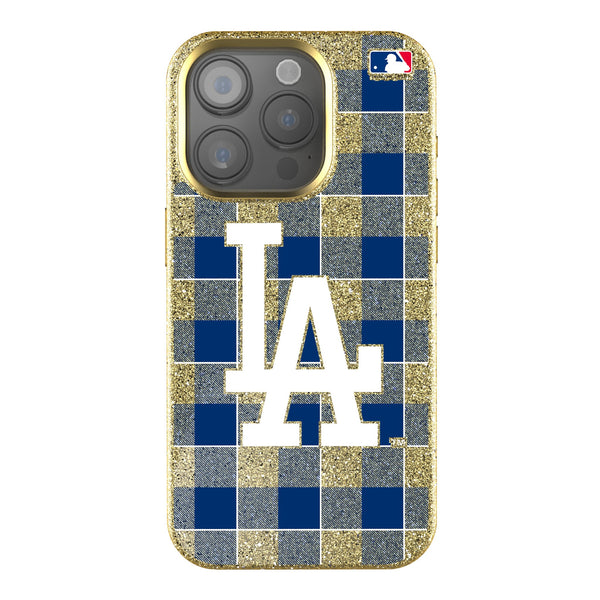 LA Dodgers Plaid iPhone Bling Phone Case