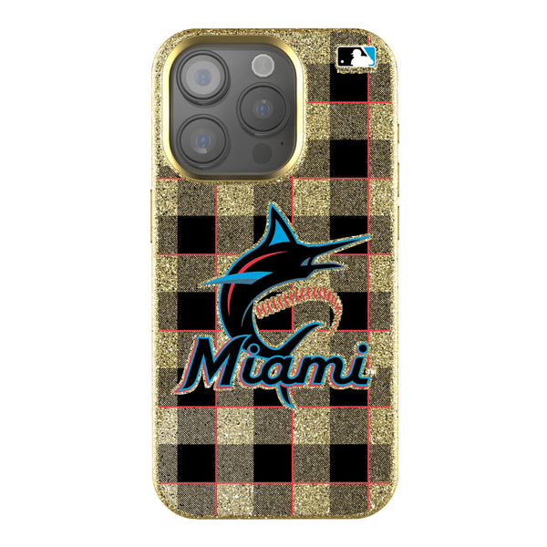 Miami Marlins Plaid iPhone Bling Phone Case