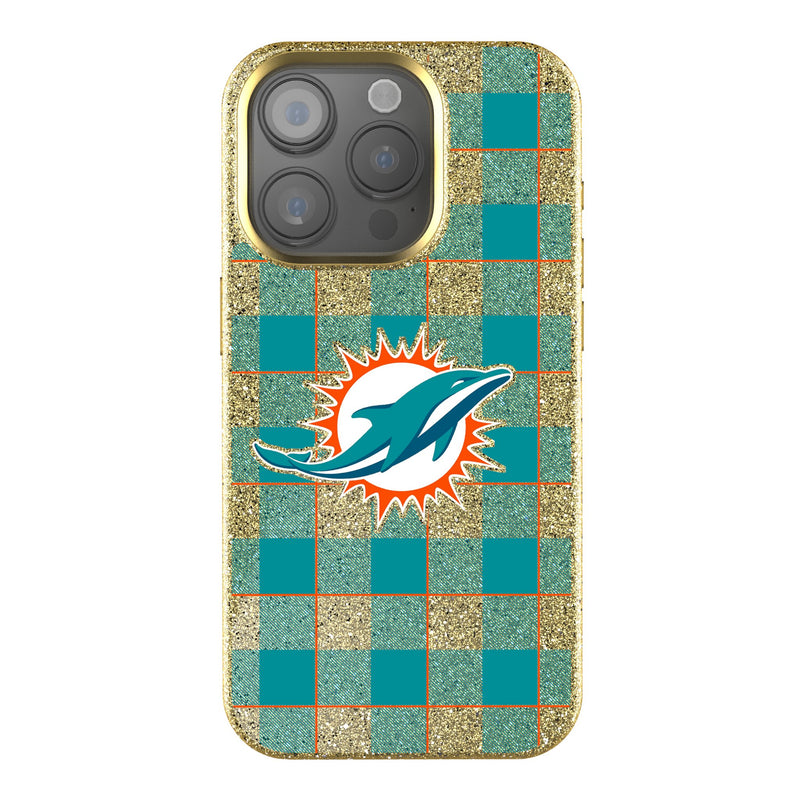 Miami Dolphins Plaid iPhone Bling Phone Case