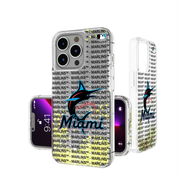 Miami Marlins Text Backdrop iPhone Glitter Phone Case