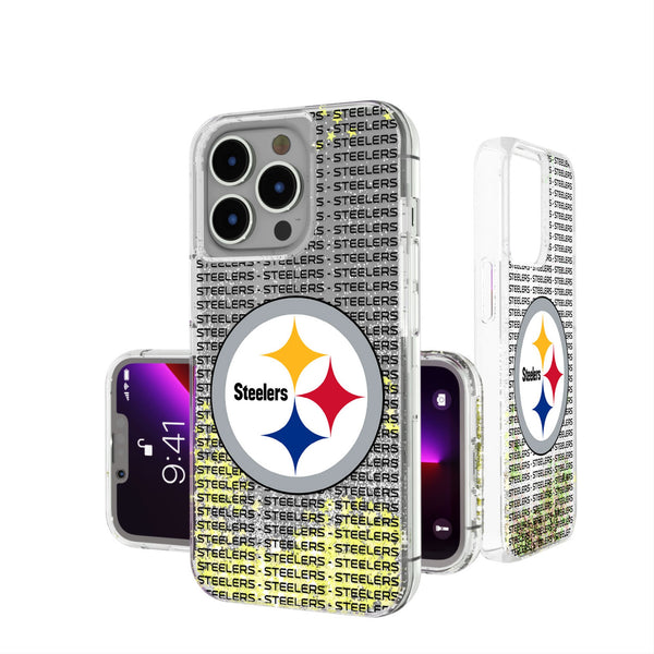 Pittsburgh Steelers Text Backdrop iPhone Glitter Phone Case