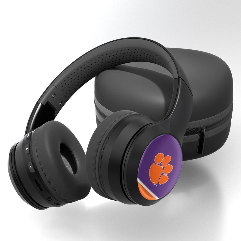 Clemson University Tigers Stripe Wireless Over-Ear BT Headphones With Case