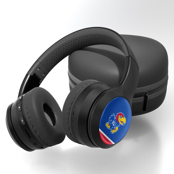 University of Kansas Jayhawks Stripe Wireless Over-Ear BT Headphones With Case