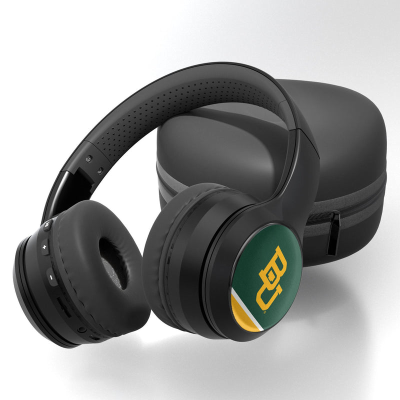 Baylor University Bears Stripe Wireless Over-Ear BT Headphones With Case