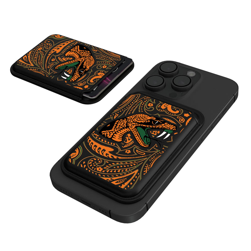 Florida A&M University Rattlers Paisley Black Magnetic Credit Card Wallet