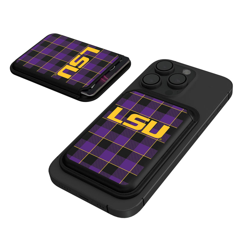 Louisiana State University Tigers Plaid Black Magnetic Credit Card Wallet