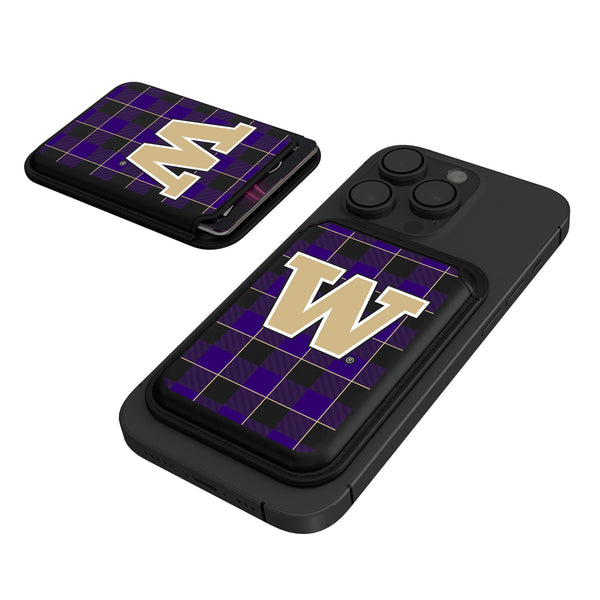 University of Washington Huskies Plaid Black Magnetic Credit Card Wallet