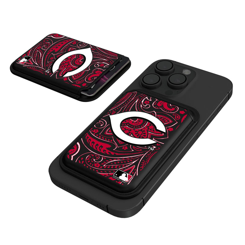 Cincinnati Reds Paisley Black Magnetic Credit Card Wallet