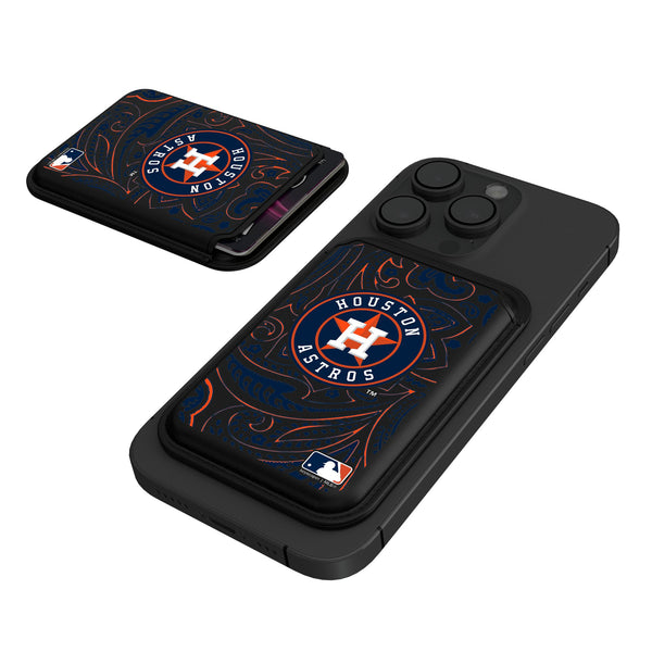 Houston Astros Paisley Black Magnetic Credit Card Wallet