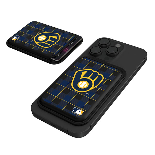 Milwaukee Brewers Plaid Black Magnetic Credit Card Wallet