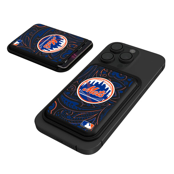 New York Mets Paisley Black Magnetic Credit Card Wallet