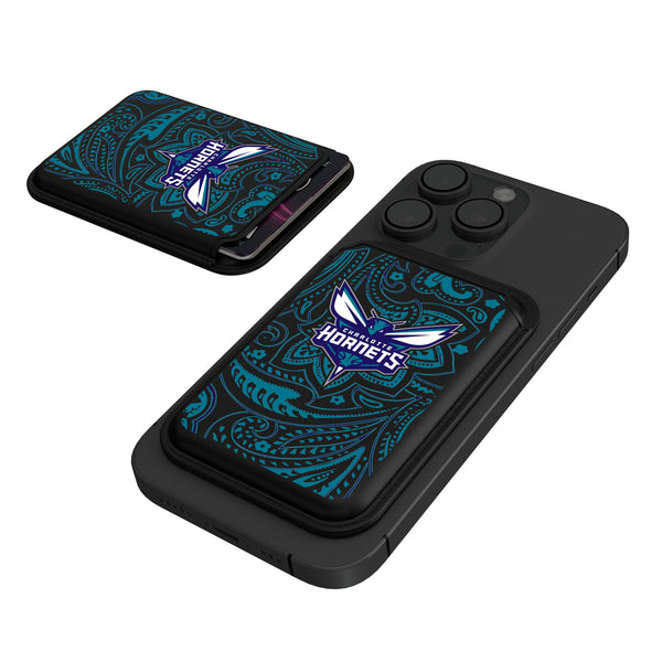 Charlotte Hornets Paisley Black Magnetic Credit Card Wallet