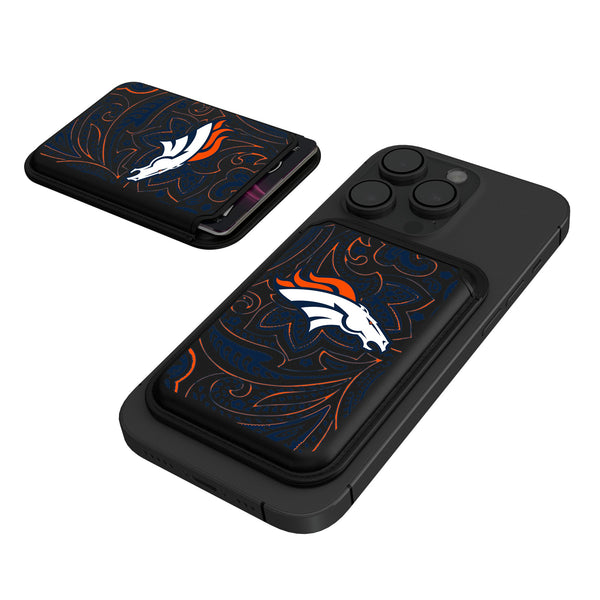 Denver Broncos Paisley Black Magnetic Credit Card Wallet