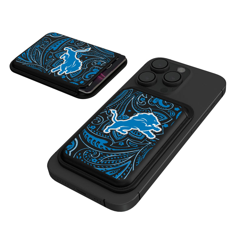 Detroit Lions Paisley Black Magnetic Credit Card Wallet