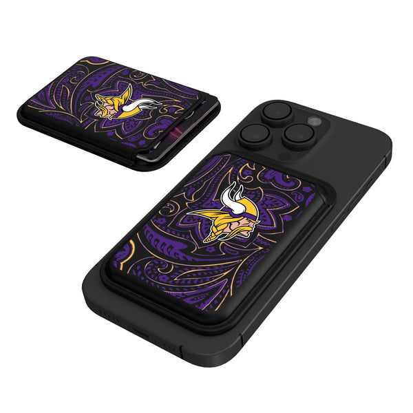 Minnesota Vikings Paisley Black Magnetic Credit Card Wallet