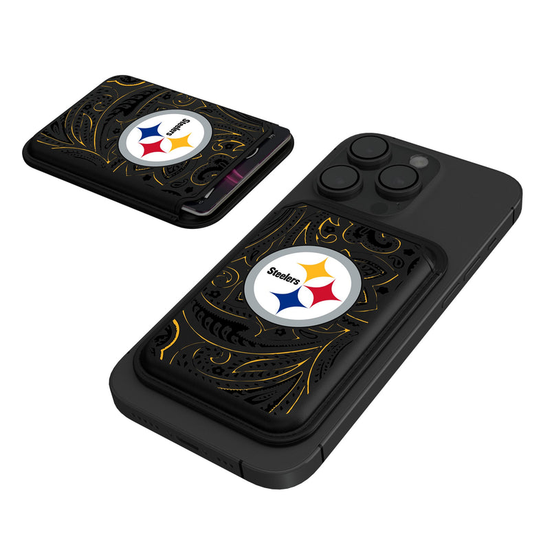 Pittsburgh Steelers Paisley Black Magnetic Credit Card Wallet