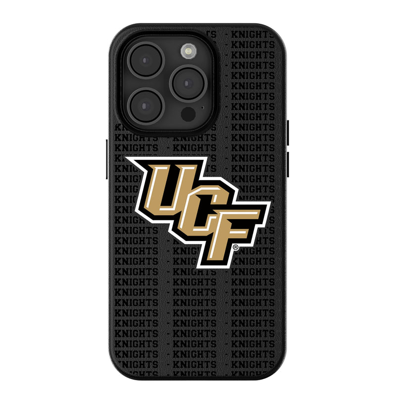 University of Central Florida Golden Knights Text Backdrop iPhone MagSafe Compatible Phone Case