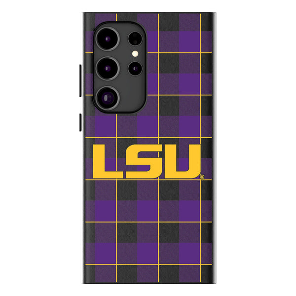 Louisiana State University Tigers Plaid Galaxy MagSafe Compatible Phone Case