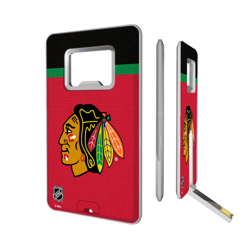 Chicago Blackhawks Stripe Credit Card USB Drive with Bottle Opener 32GB