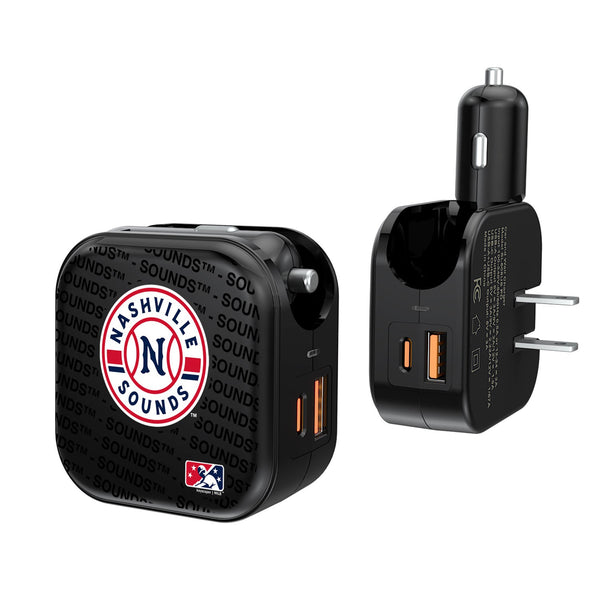 Nashville Sounds Blackletter 2 in 1 USB A/C Charger